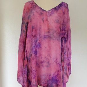 NEW Silk Caftan Kaftan top tunic batwing shirt resort‎ M L XL pink purple blue
